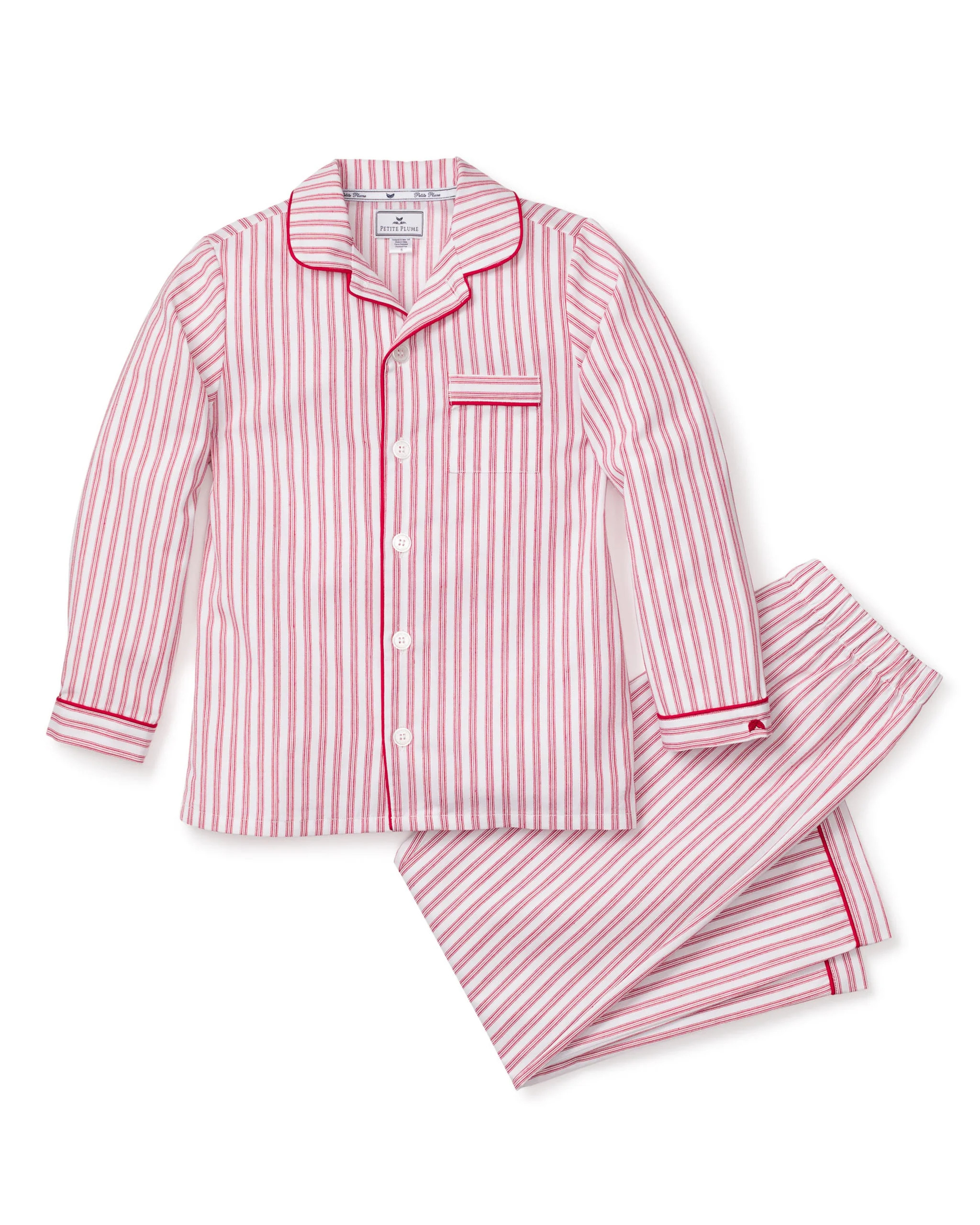 Kid's Twill Pajama Set in Antique Red Ticking | Petite Plume