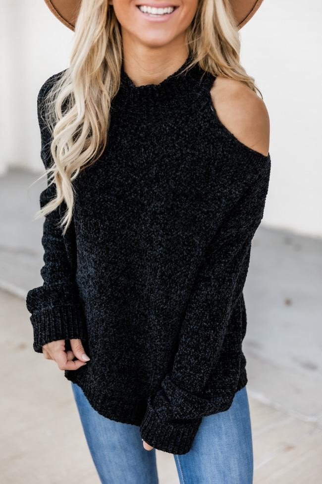 Never Miss A Beat Mock Neck Black Sweater | The Pink Lily Boutique