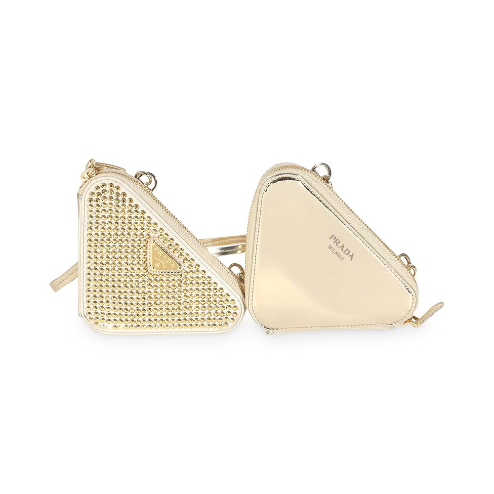 Amazon.com: Prada, Pre-Loved Gold Satin Crystal Embellished Mini Triangular Pouch, Gold : Luxury ... | Amazon (US)