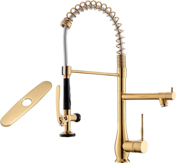 GIMILI Brushed Gold Kitchen Faucet with Pull Down Sprayer Single Handle Commercial Kitchen Sink F... | Amazon (US)