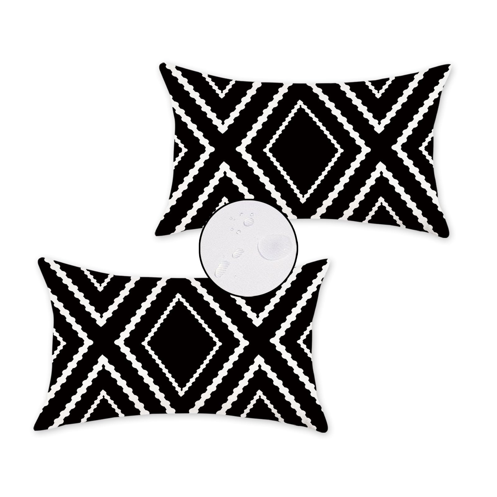 HOMFREEST Black and White Outdoor Pillow Covers 12x20 Waterproof Geometric Boho Pillows Patio Fur... | Amazon (US)