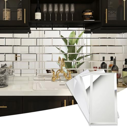 Diflart Peel and Stick Mirror Subway Tiles, Silver, 3x6 Inch, Beveled Mirror Backsplash for Kitch... | Amazon (US)