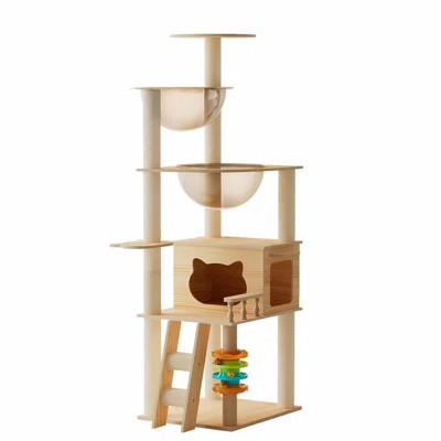 59" Modern Cat Tower, Wood Cat Tree Tower for Indoor Cats, Cat Treewith Sisal-Covered Scratching Posts and Top Perch, Cat Condo with Acrylic Hammock f | Wayfair North America