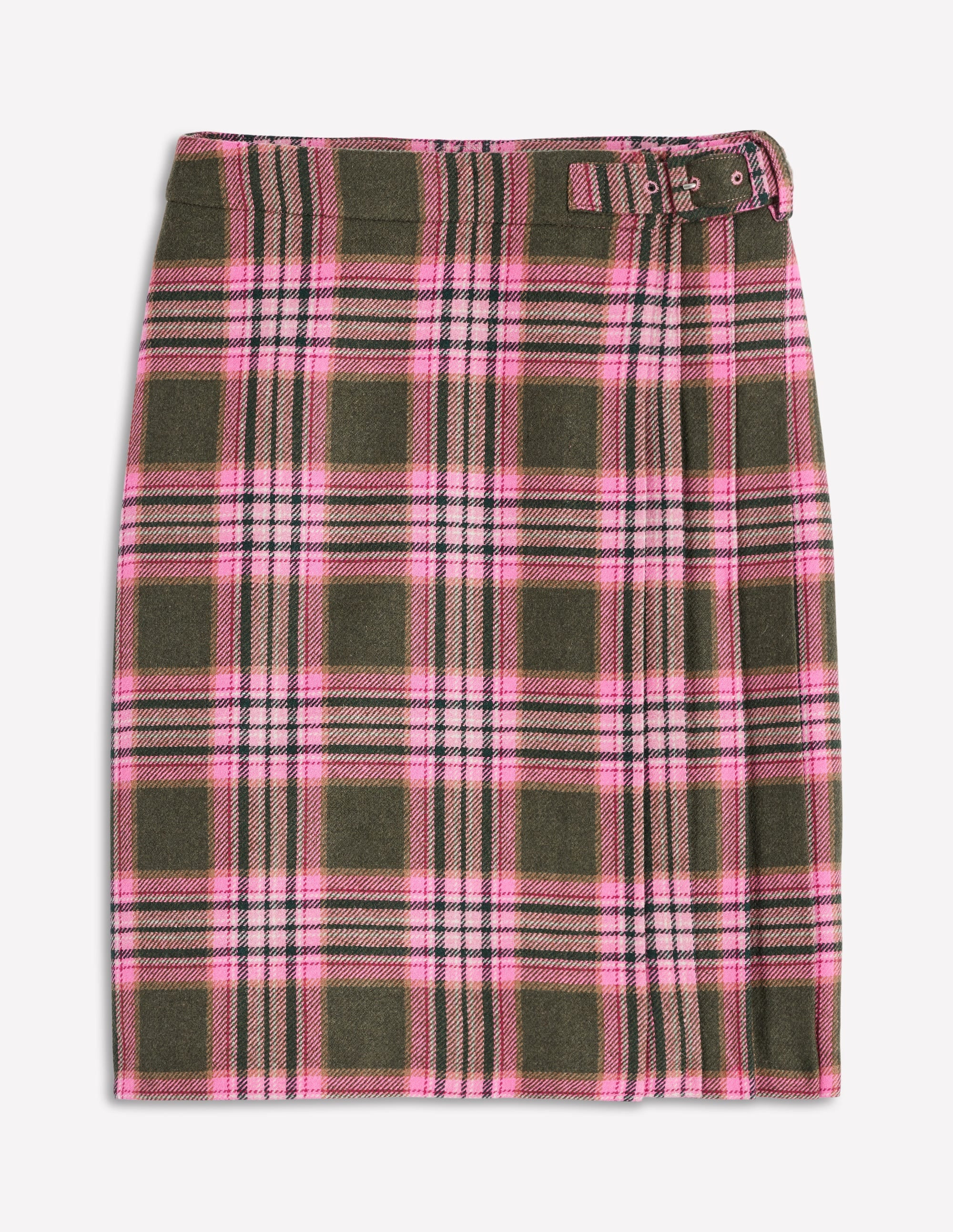 Helen Wool Kilt Skirt-Olive, Green and Pink Check | Boden (US)