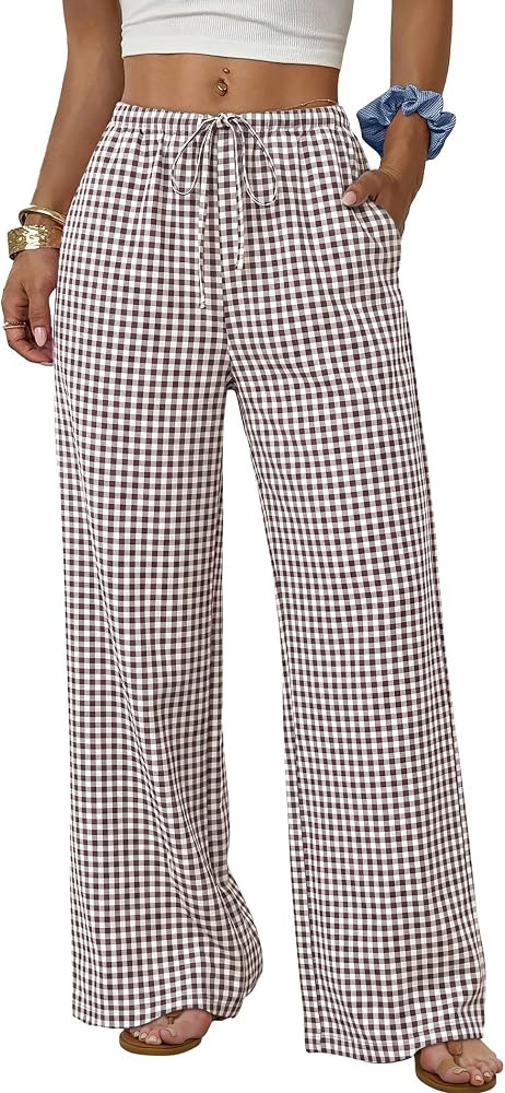 Sampeel Wide Leg Pants for Women Flowy Palazzo Drawstring Elastic Waist Trousers with Pockets Sum... | Amazon (US)