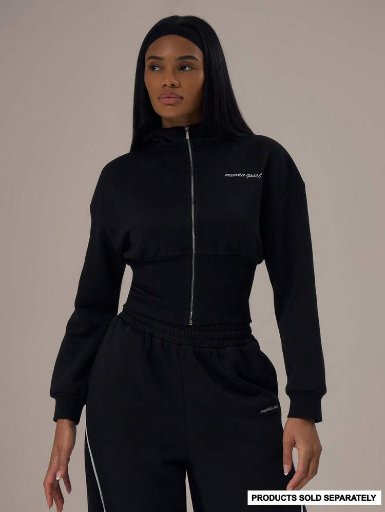 Musera Sport Sport Cinched Waist Zip Through Hoodie Tracksuit Top Only Winter Activewear Sport Gy... | SHEIN