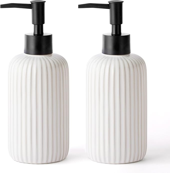 White Hand Soap Dispensers for Bathroom, 15oz Ceramic Dish Soap Dispenser for Kitchen, Refillable... | Amazon (US)