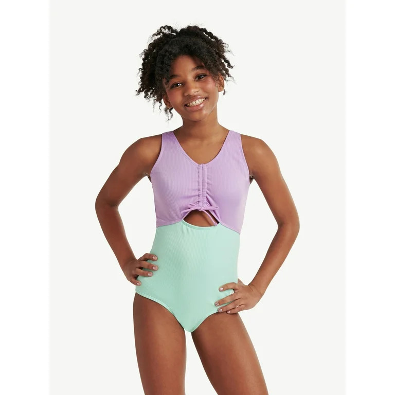 Justice Girls One Piece Cinched Bodice with Cut Out Swimsuit, Sizes 5-18 | Walmart (US)