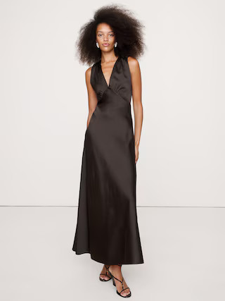 Stretch-Satin Open-Back Maxi Dress | Banana Republic (US)