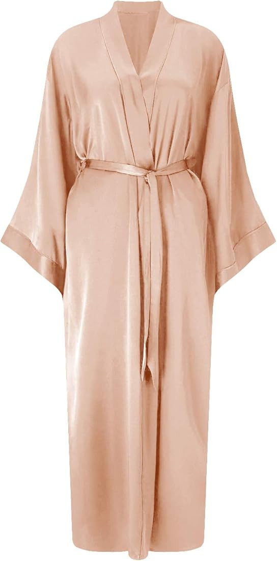 SIORO Long Silk Robe for Women Kimono Satin Bridesmaids Robes Lightweight Soft Sleepwear Full Length | Amazon (US)