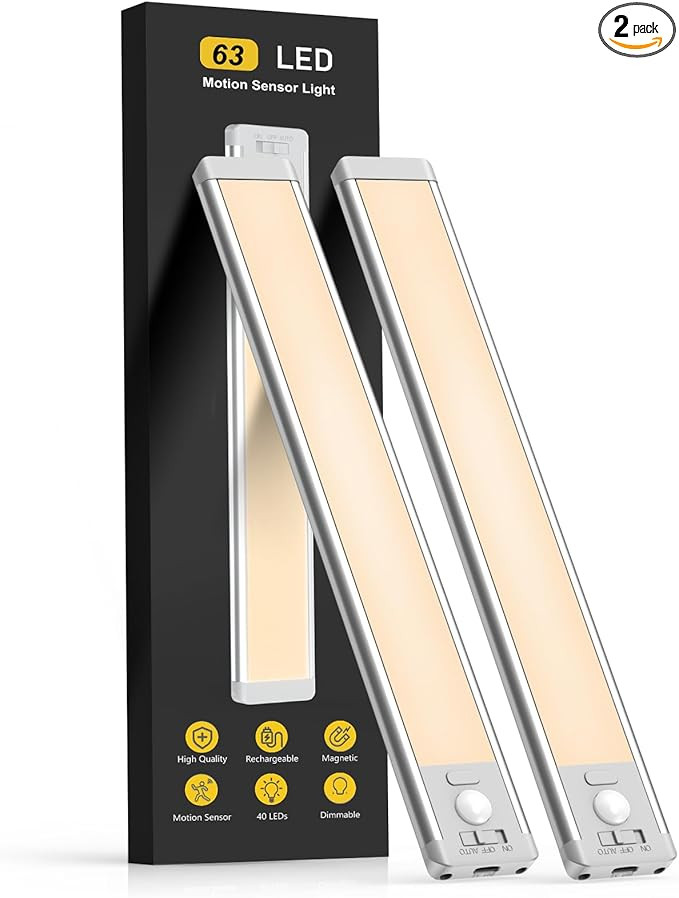 Under Cabinet Lights, 63 LED Rechargeable Battery Operated Motion Sensor Light Indoor, 2 Pack Mag... | Amazon (US)