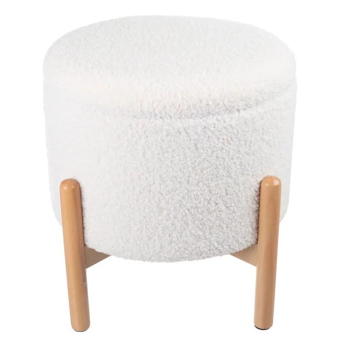 Lavish Home Round Ottoman with Removable Top for Storage (White) | Walmart (US)