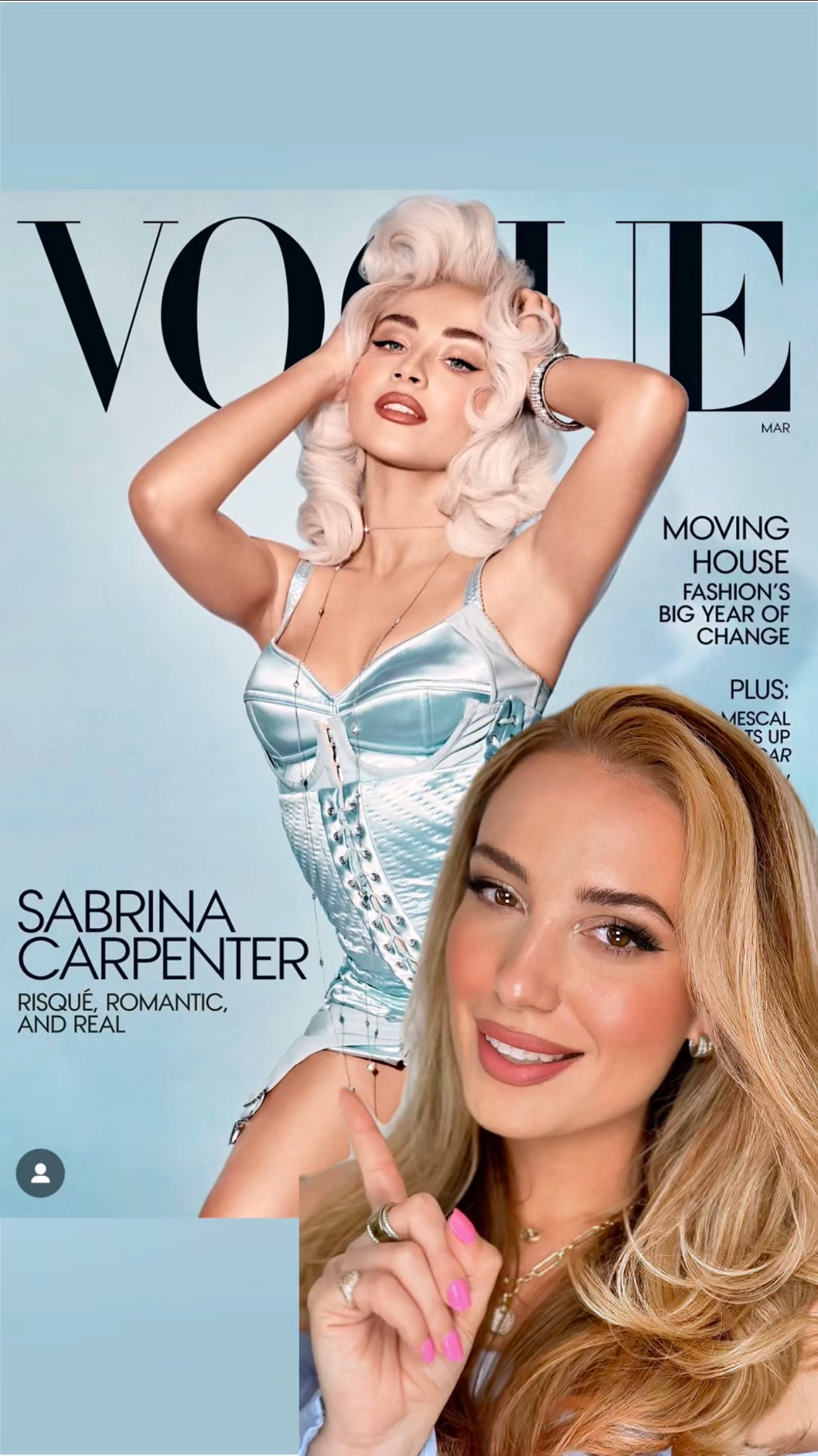 Lip combo of the week! Sabrina carpenter on the cover of vogue🩵 Wearing Pat McGrath mega lip pencil in coral lust & divine rose 🌹 

#LTKWatchNow #LTKSpringSale #LTKBeauty