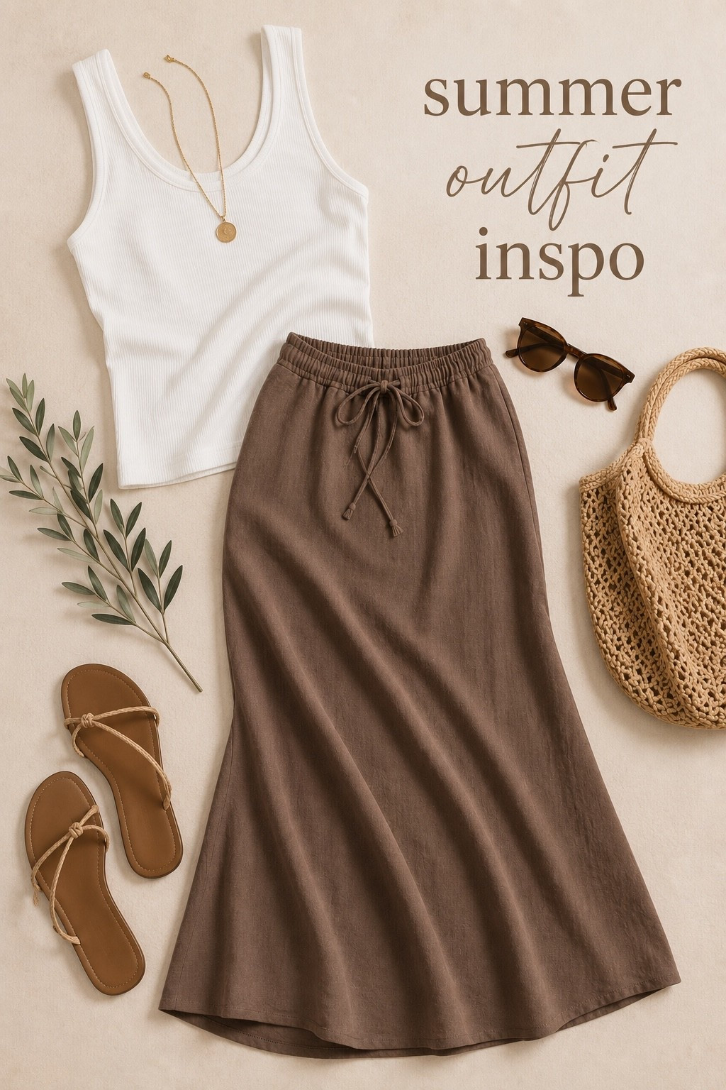 Easy summer outfit formula 🤎

A classic white tank, flowy brown skirt, simple sandals, and a woven tote is one of those combinations that always works. Comfortable, effortless, and easy to dress up or down for everything from errands to vacation days.

This neutral look feels timeless and is perfect for staying cool while still looking put together all summer long.

#LTKStyle #SummerOutfit #NeutralStyle #SummerFashion #CasualChic #VacationStyle #EverydayOutfit #SummerWardrobe #LTKFinds #OutfitInspiration