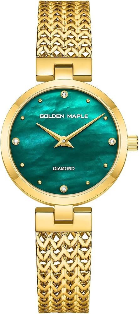 GOLDEN MAPLE Dainty Gold Watch for Women: Mother of Pearl Dial with Diamond Time Markers, Adjusta... | Amazon (US)