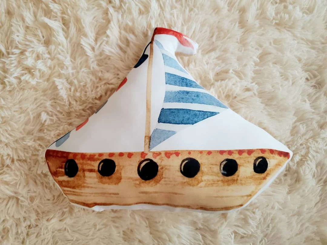 Naughtical Sailboat Decorative Pillow, Ocean Theme Room Decor, Coastal Decor, Kids Room, Nursery ... | Etsy (US)