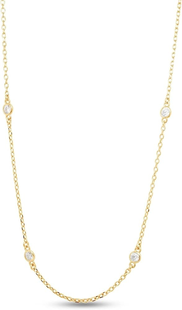 2.9MM Round Lab Created Moissanite Bezel Set Station Chain Necklace In 14k Gold Over Sterling Sil... | Amazon (US)