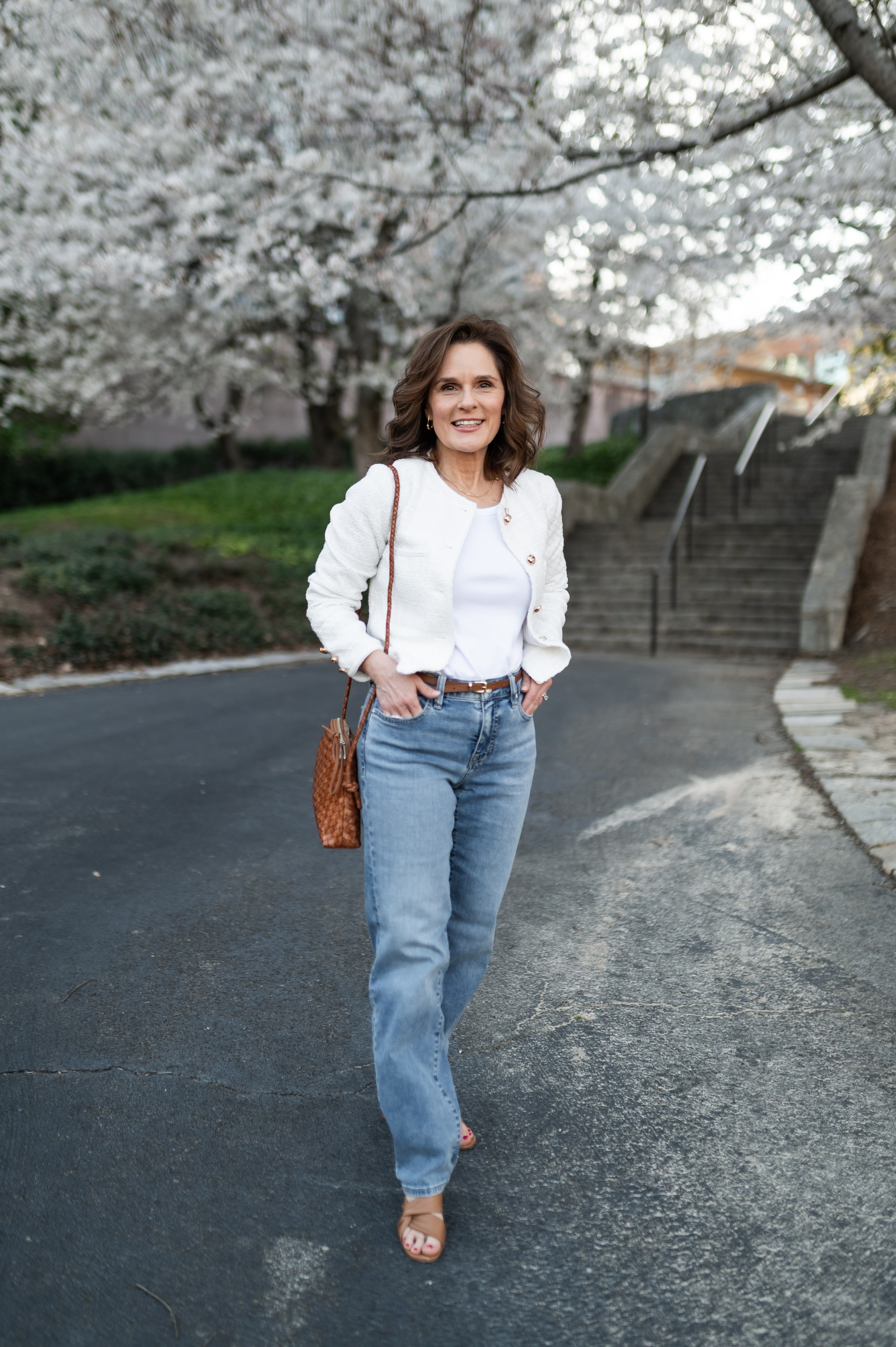 Lightweight cropped jacket that can be dressed up or down.  Pairs great with jeans, trousers, or skirts.  

Wearing a looser straight leg jean with a heeled sandal.  These sandals are worn on repeat.  Use code BETH15SPRING25 for 15% off.

Cropped jacket denim outfit, spring denim outfit, elevated casual outfit 

 

#LTKOver40 #LTKPetite #LTKWorkwear