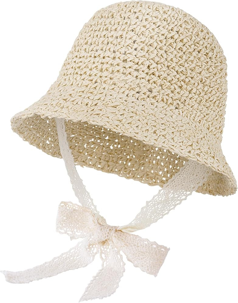 Baby Girl Straw Sun Hat, Toddler Summer Beach Hat, Soft Foldable Infant Sun Hat with Lace Bowknot... | Amazon (US)