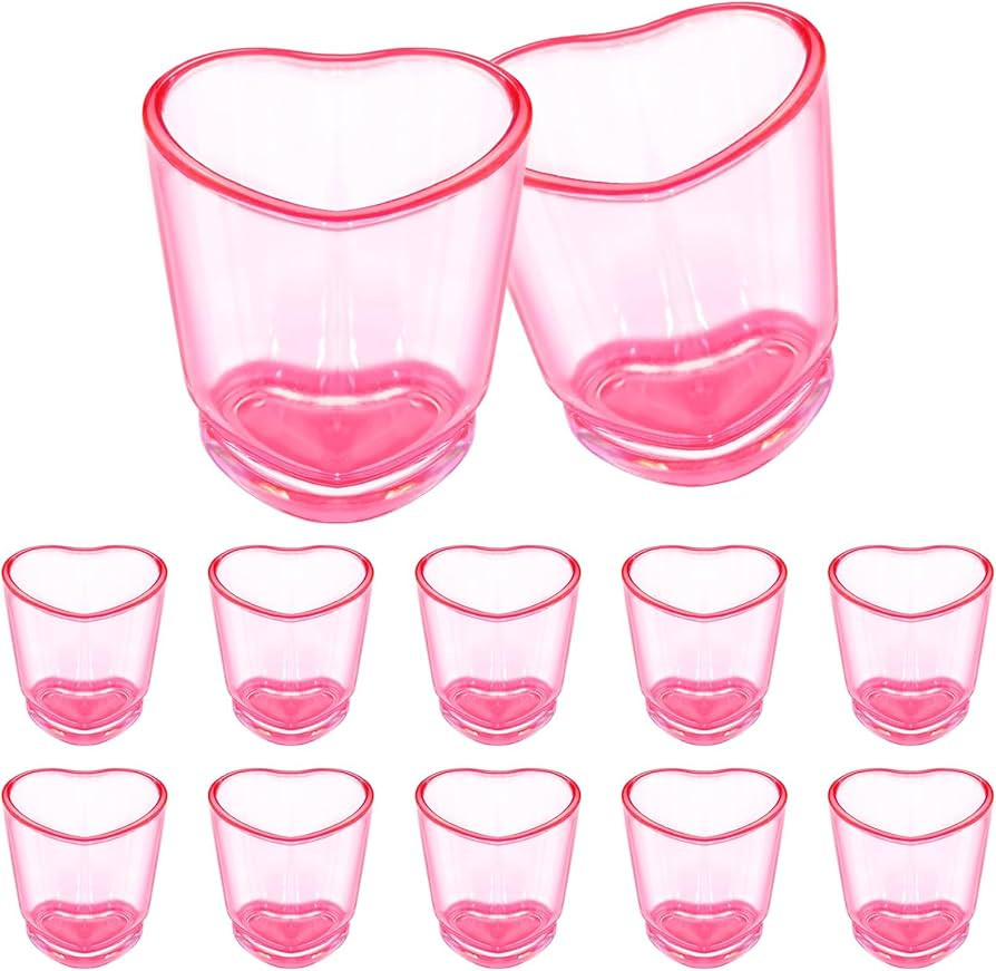 12 Pack Pink Shot Glass Set, Heart Shaped Shot Glasses Set 1.5 oz Plastic Shot Glass with Heavy B... | Amazon (US)
