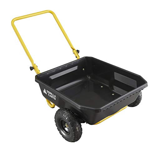 Gorilla Carts GCR-4 Poly Dump Cart, 2-Wheel Garden Wagon with Foldable Handle, 4 cu ft, 300 lb. Capacity, Black/Yellow | Amazon (US)