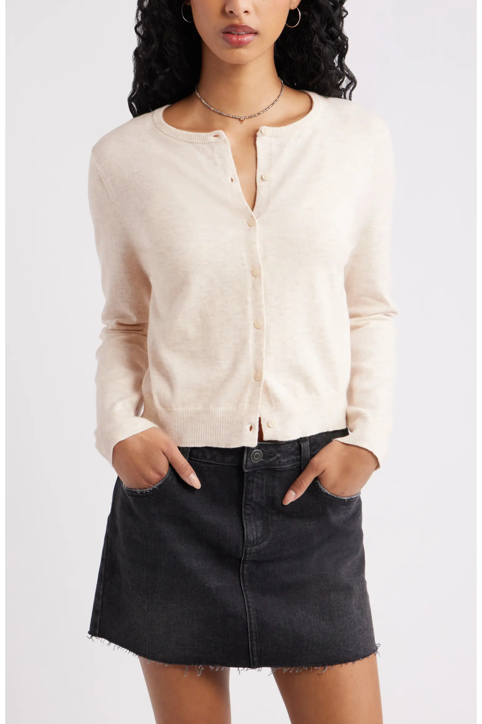 BP. Crewneck Cotton Blend Cardigan (Women) | Nordstrom | Nordstrom