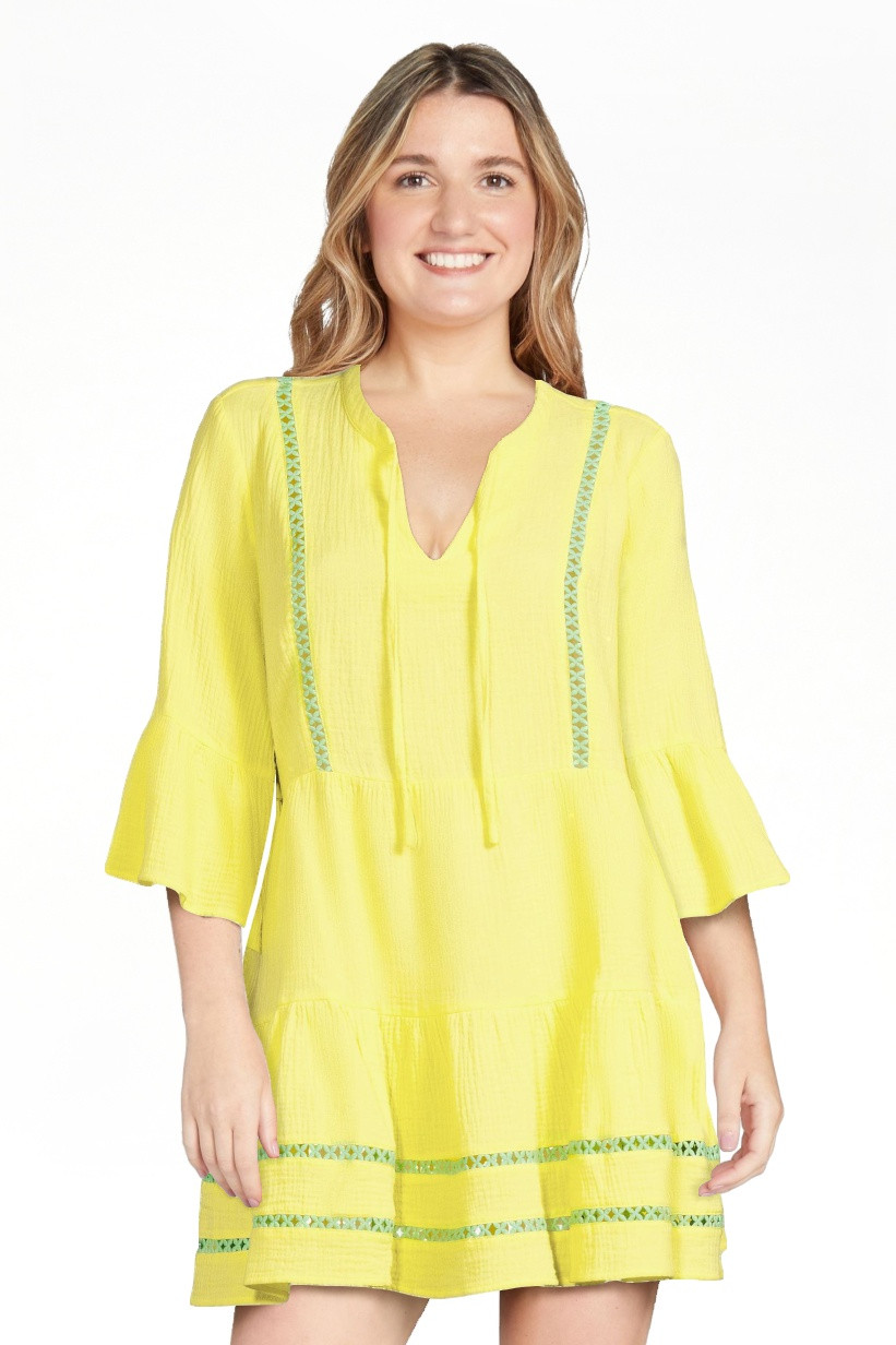 Scoop Women's Lace Trimmed Mini Dress with ¾ -Length Sleeves | Walmart (US)