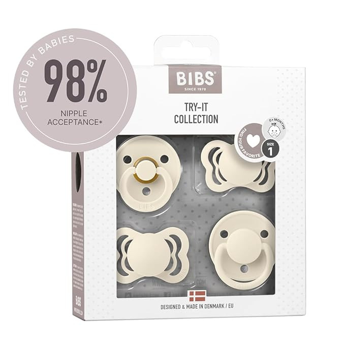 BIBS Try-it Baby Pacifier 4-Pack. BPA Free Soother | Made in Denmark, Round, Symmetrical and Anat... | Amazon (US)