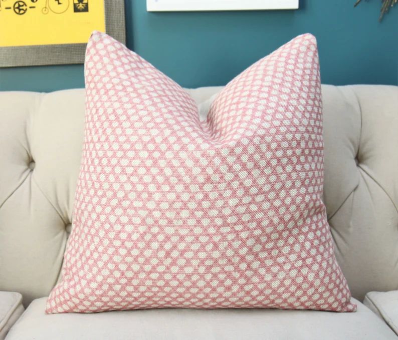 Pink and Natural Geometric Pillow Cover  Designer Block Print | Etsy | Etsy (US)
