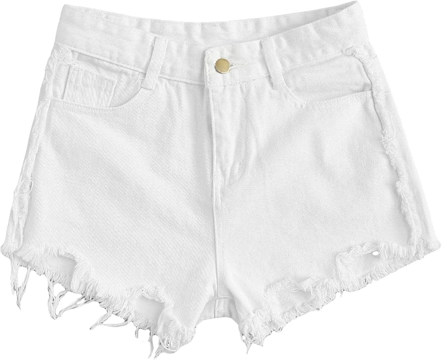 Floerns Women's Casual Raw Hem Distressed High Waist Denim Jeans Shorts | Amazon (US)