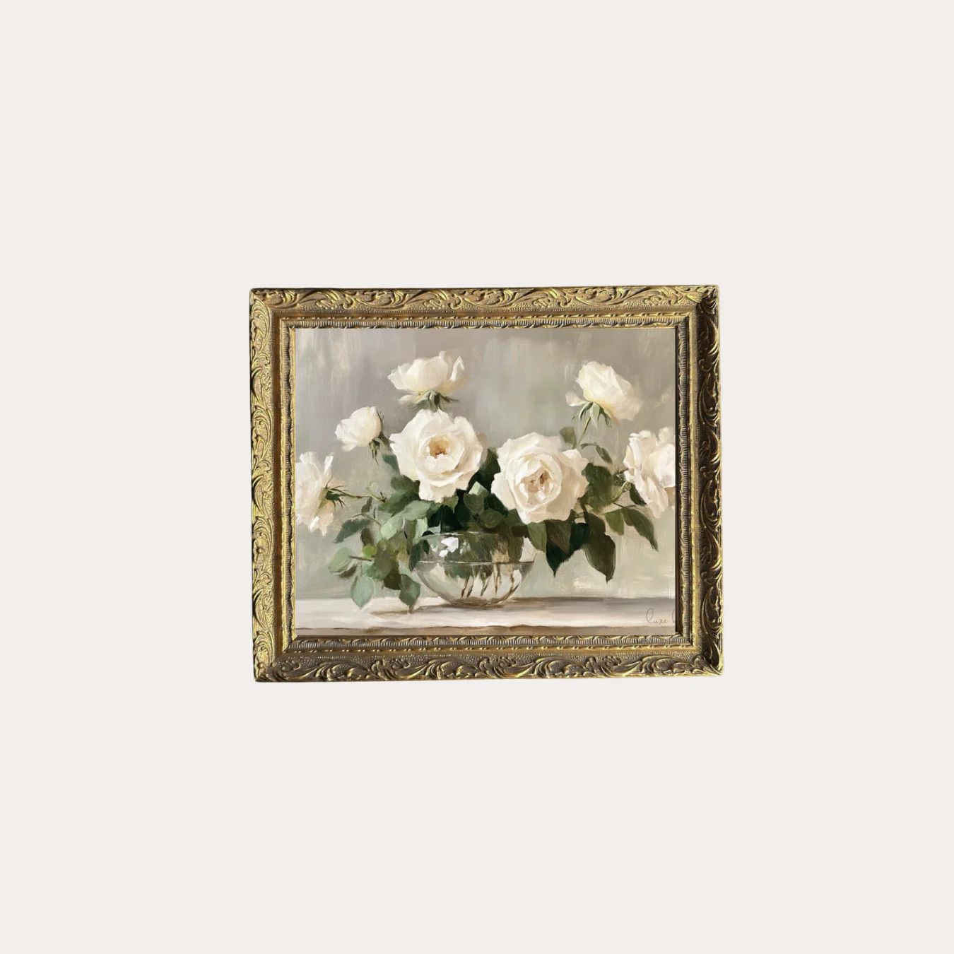 White Rose Bouquet | French Brass Gold Mould Framed Art | Luxe B Co