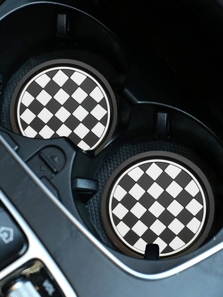 2pcs Plaid Pattern Car Coaster | SHEIN