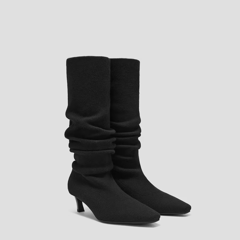 Mini Square-Toe Slouchy Knee-High Kitten Heel Boots (Rumi) | VIVAIA