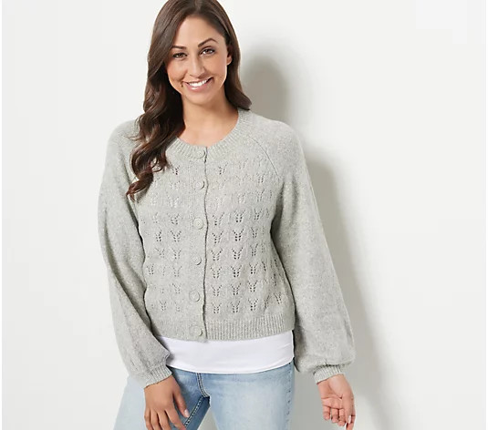 Candace Cameron Bure Pointelle Sweater with Novelty Button | QVC