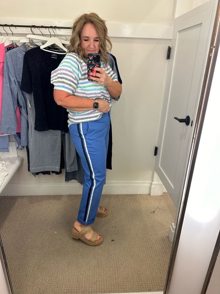 These chinos are fun with the stripe down the side! 30% off at Talbots for their friends and family sale! 

This linen top ran small. Size up.
The chinos are tts. Either smaller size if you want fitted or larger size if you want a loose fit. 

Talbots sale spring casual spring pants linen tops 

#LTKfindsunder100 #LTKover40 #LTKsalealert