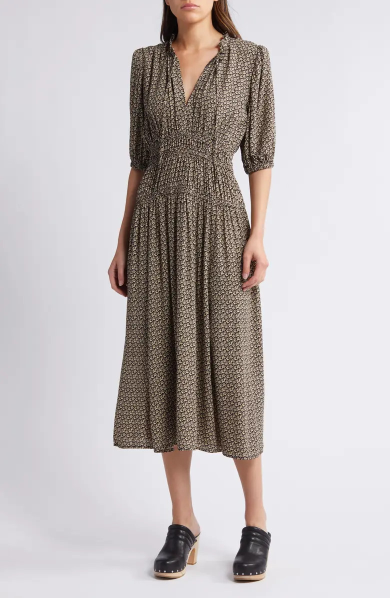 Treasure & Bond Puff Sleeve Drop Waist Midi Dress | Nordstrom | Nordstrom