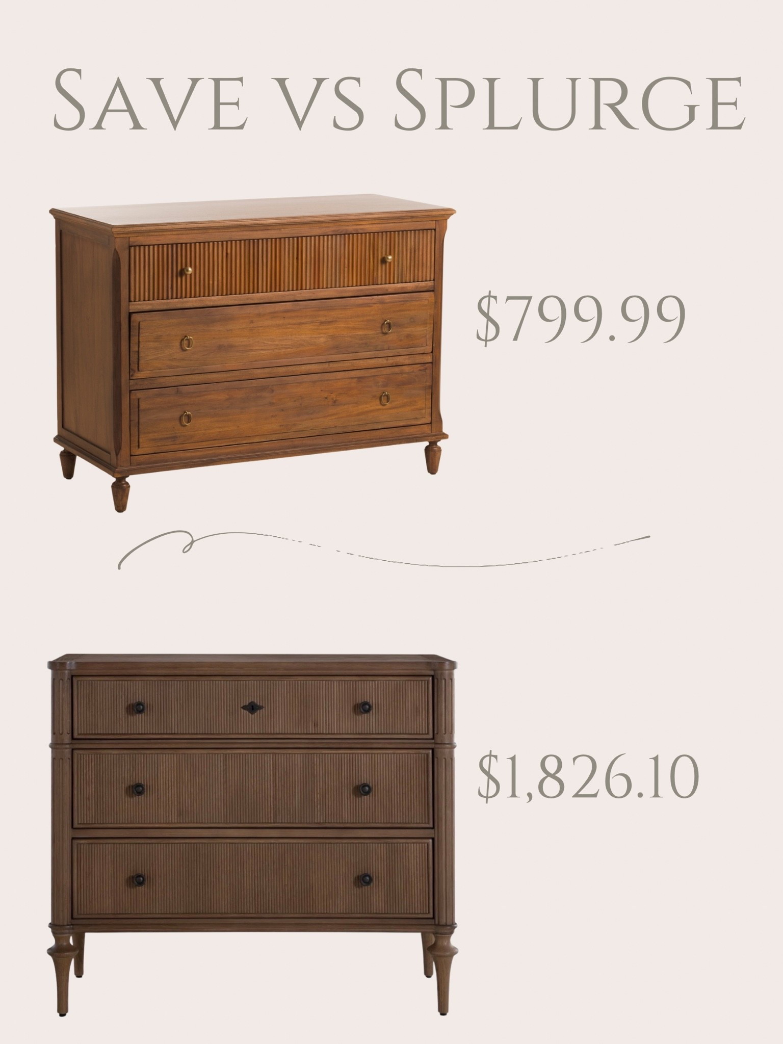 Save or splurge?

I love this style of chests, but they’re always quite pricey. I found one with fluted details that is so similar to one I’ve always loved that is 1k less!  I have one very similar to these in my hallway, and it provides a lot of extra storage.
