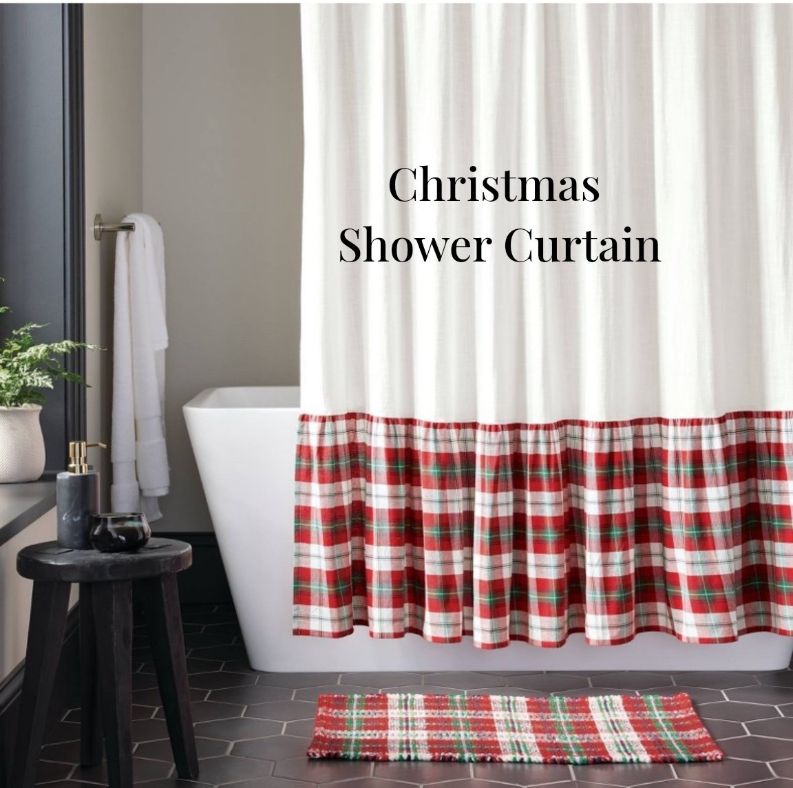 72"x72" Green/Red Plaid Ruffle Christmas Shower Curtain Cream - Threshold

#LTKHoliday #LTKHome #LTKSeasonal