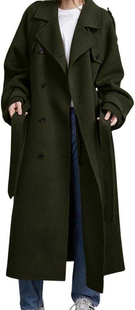 chouyatou Women's Winter Double Breasted Wool Coat Long Sleeve Notch Lapel Midi Long Winter Trenc... | Amazon (US)