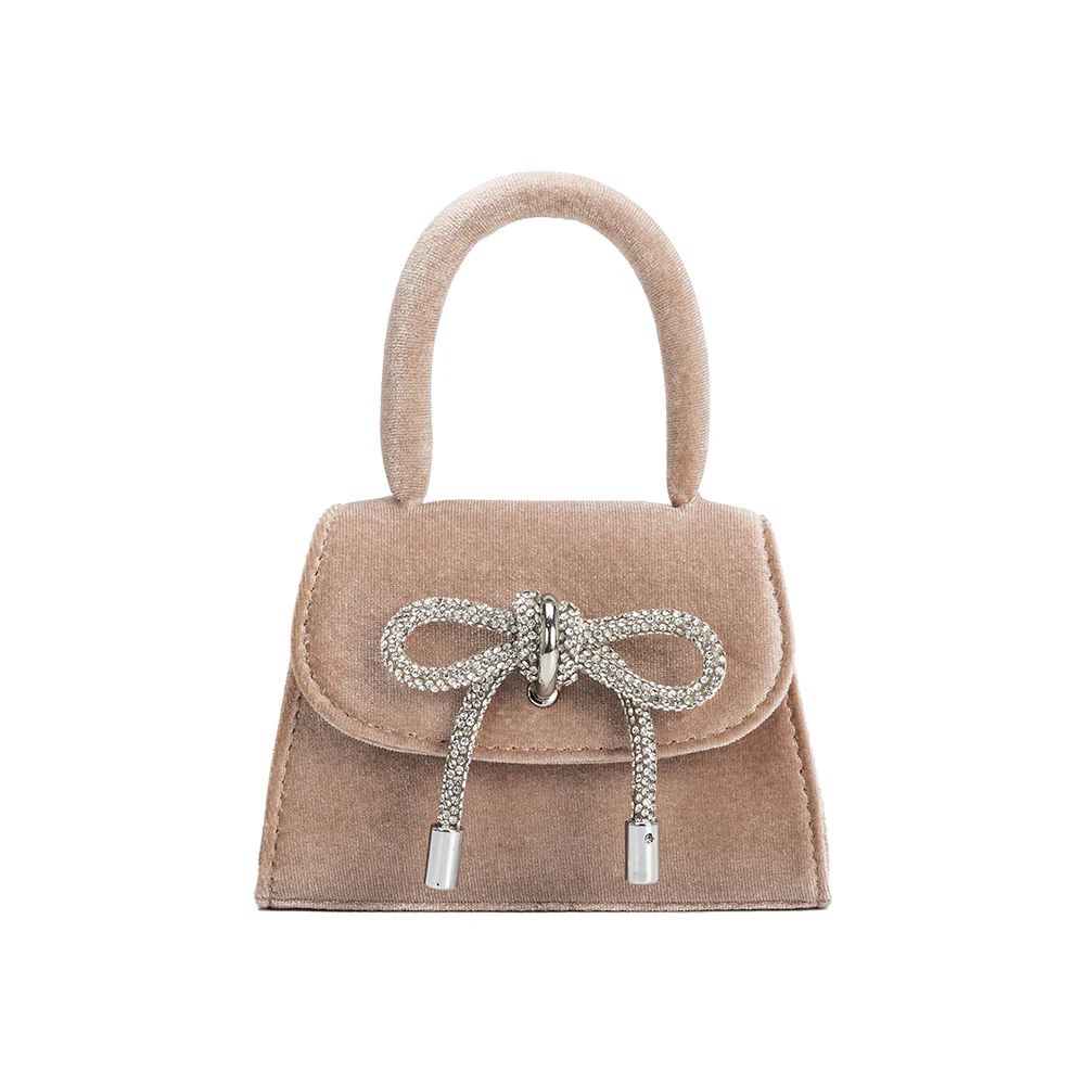 Taupe Sabrina Mini Velvet Top Handle Bag | Melie Bianco | Melie Bianco
