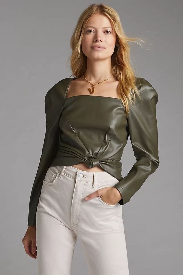 Square Neck Faux Leather Blouse | Anthropologie (US)