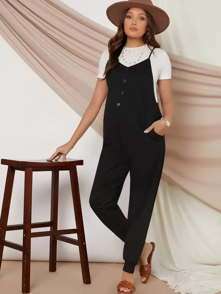 SHEIN Maternity Buttoned Front Jumpsuit Without Tee | SHEIN