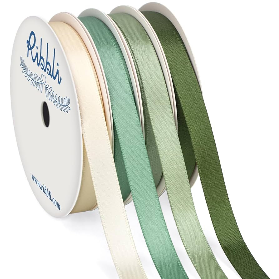Ribbli Sage Green Satin Ribbon 3/8 Inch x 4 Rolls Total 40 Yards- Ivory/Sage/Dusty Sage/Moss Gree... | Amazon (US)