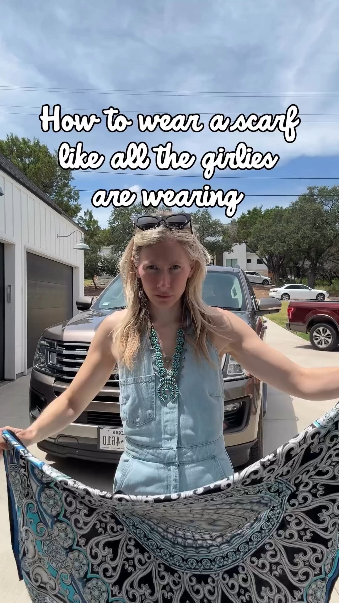 Literally just tie it on any outfit you have! It’s all I saw over NYC. Try it and you’ll get the compliments you need to boost your confidence to wear it over and over in all the different ways! #churchoutfit #scarfstyle 

Outfit details (everything is old 🙈🤣) @target dress, @sanantoniorodeo scarf from 2010 and an old Zuni squash blossom necklace. So I can’t really link anything. 😫😆 Terrible fashion influencer, I know. But you can probably recreate it all from what you already have in your closet!