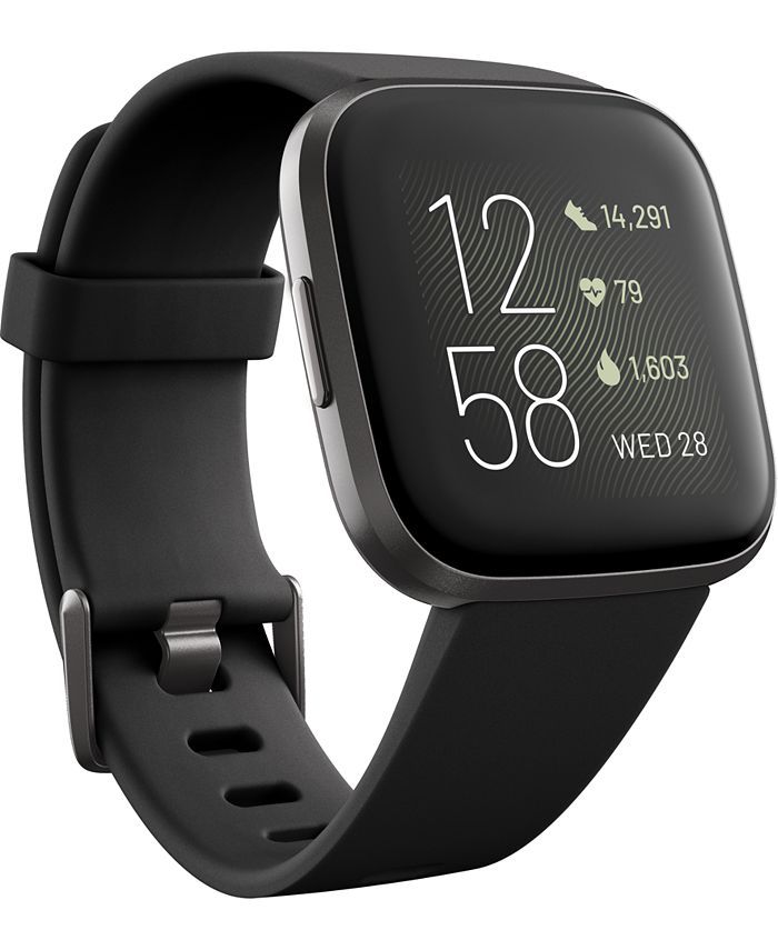 Fitbit Versa 2 Black Elastomer Strap Touchscreen Smart Watch 39mm & Reviews - All Fashion Jewelry... | Macys (US)