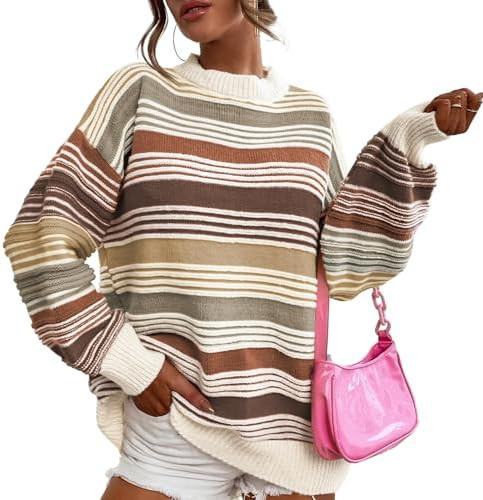 Womens Contrast Striped Sweater Color Block Knitted | Amazon (US)