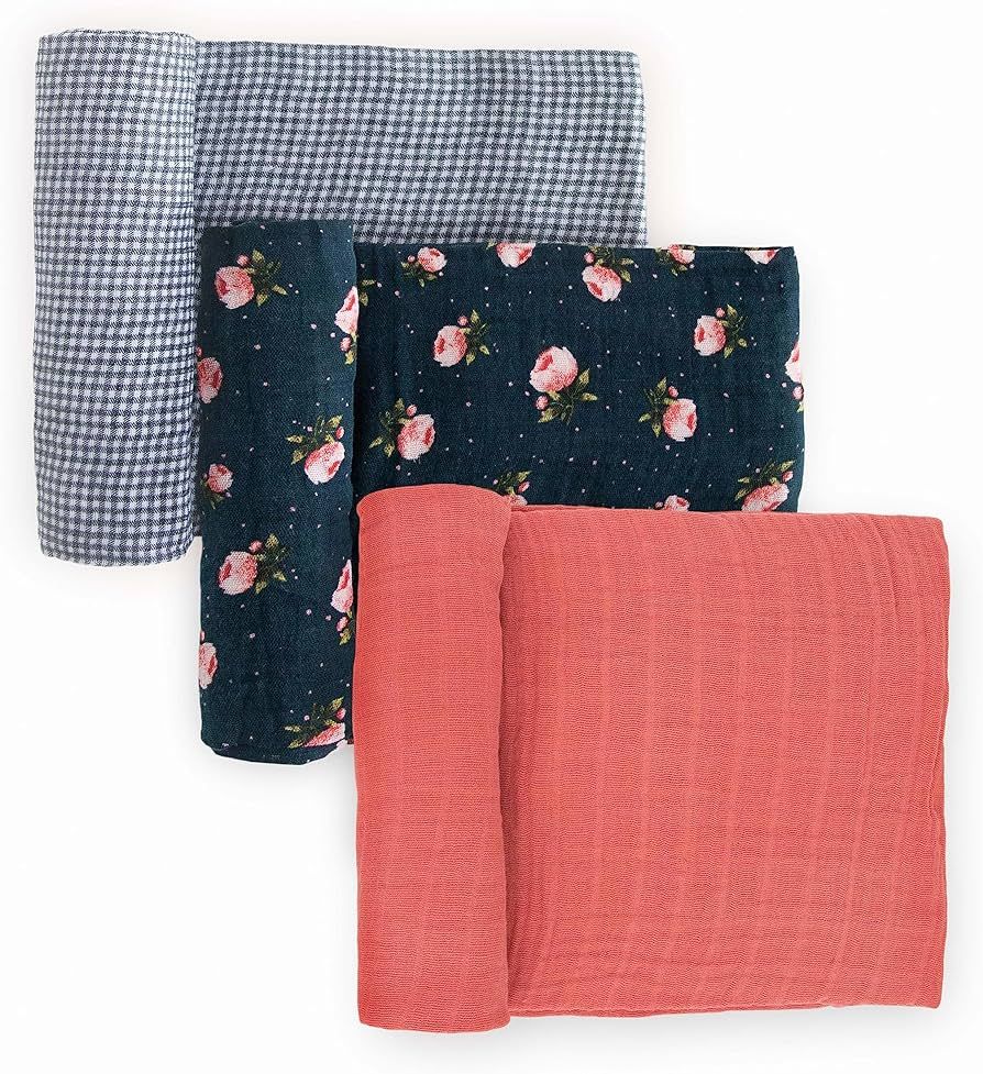 Little Unicorn – Midnight Rose Cotton Muslin Swaddle Blanket Set | Set of 3 | 100% Cotton | Sup... | Amazon (US)