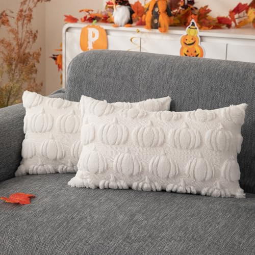 JXZYGMD Fall Pillow Covers 12x20 Set of 2 Fall Decorations Beige Pumpkin Throw Pillow Cases Soft Plush Throw Pillows for Sofa Bedroom Living Room Home Decor | Amazon (US)