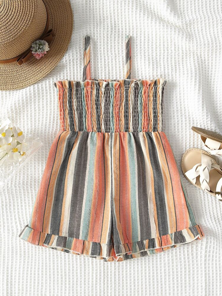 Toddler Girls Striped Print Shirred Frill Trim Cami Romper | SHEIN