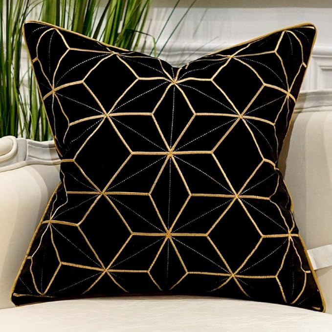 Avigers 20 x 20 Inches Black Gold Plaid Cushion Case Luxury European Throw Pillow Cover Decorativ... | Amazon (US)